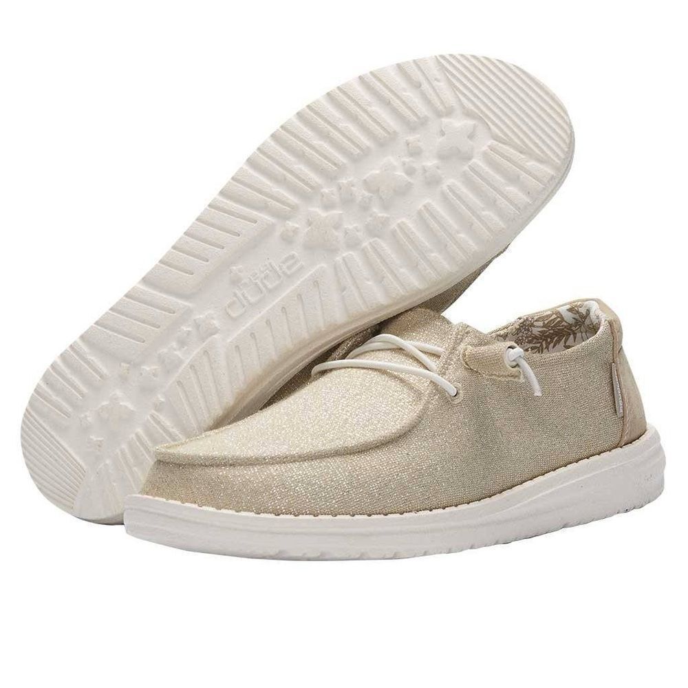 Hey Dude Wendy Sparkling Beige tan gold flat loafer slip on Shoes woman’s 8
